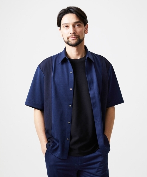 MICHEL KLEIN HOMME (ミッシェルクランオム)の「【セットアップ】異素材コンビ半袖シャツ(シャツ/ブラウス・メンズ・ダークグレー/ブルー・MEDIUM/LARGE/X-LARGE)」の10枚目の写真