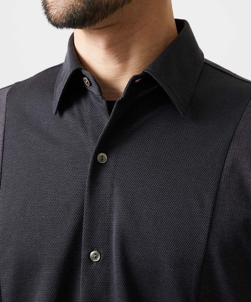 MICHEL KLEIN HOMME (ミッシェルクランオム)の「【セットアップ】異素材コンビ半袖シャツ(シャツ/ブラウス・メンズ・ダークグレー/ブルー・MEDIUM/LARGE/X-LARGE)」の3枚目の写真