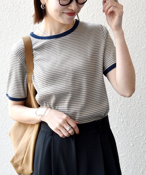 Healthknit(ヘルスニット)の「Healthknit:〈洗濯機可能〉リブ ボーダー TEE(Tシャツ/カットソー・レディース・ベージュ/イエロー・ONE SIZE)」の19枚目の写真