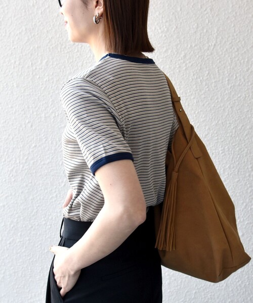 Healthknit(ヘルスニット)の「Healthknit:〈洗濯機可能〉リブ ボーダー TEE(Tシャツ/カットソー・レディース・ベージュ/イエロー・ONE SIZE)」の18枚目の写真