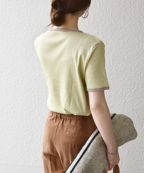 Healthknit(ヘルスニット)の「Healthknit:〈洗濯機可能〉リブ ボーダー TEE(Tシャツ/カットソー・レディース・ベージュ/イエロー・ONE SIZE)」の12枚目の写真