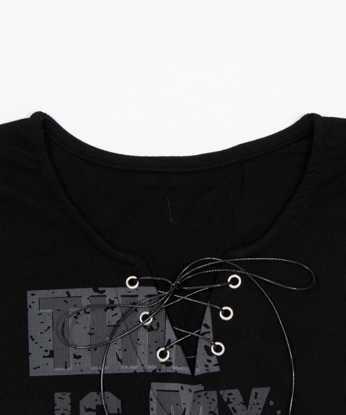 dispark(ディスパーク)の「DISPARK/【26年春新作】/レースアップグランジロゴT(Tシャツ/カットソー・レディース・ホワイト/ブラック・FREE)」の14枚目の写真