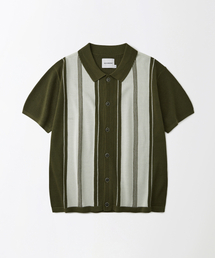 OUTSTANDING（アウトスタンディング）の「HS STRIPE COLLAR KNIT CARDIGAN_OLIVE/IVORY（ポロシャツ）」