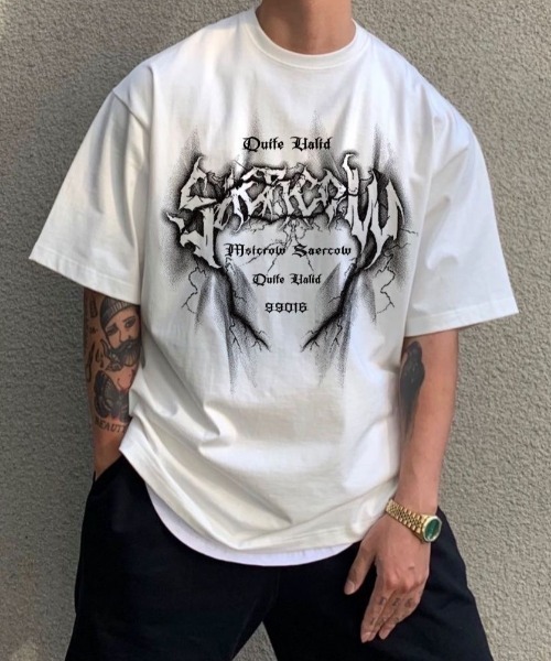 lilful(リルフル)の「【26年春夏新作】Y2Kグラフィックロゴプリント ビッグシルエットTシャツ(Tシャツ/カットソー・メンズ・ホワイト/ブラック・L/M)」の5枚目の写真