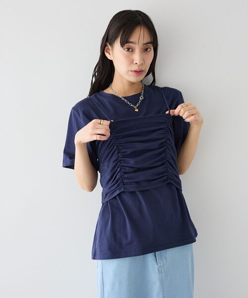 CRAFT STANDARD BOUTIQUE(クラフトスタンダードブティック)の「2点セット ビスチェレイヤードプルオーバー(Tシャツ/カットソー・レディース・杢グレー/ネイビー・FREE)」の4枚目の写真