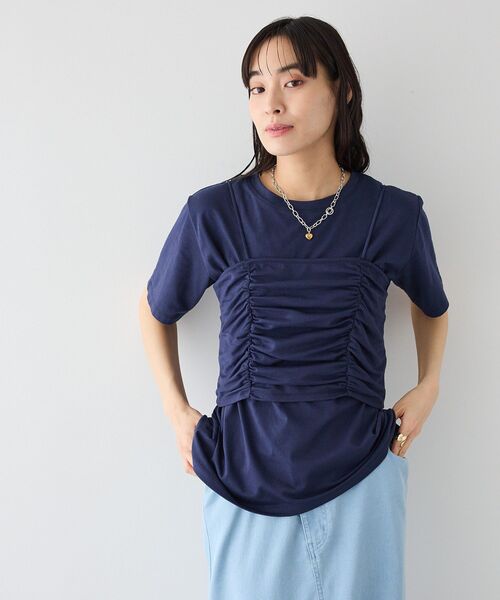 CRAFT STANDARD BOUTIQUE(クラフトスタンダードブティック)の「2点セット ビスチェレイヤードプルオーバー(Tシャツ/カットソー・レディース・杢グレー/ネイビー・FREE)」の5枚目の写真
