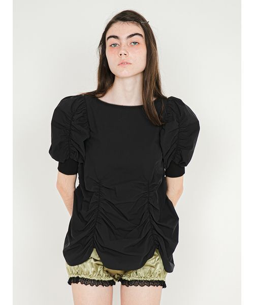 Puffed Sleeves Gathered Blouse/パフスリーブ ギャザーブラウス
