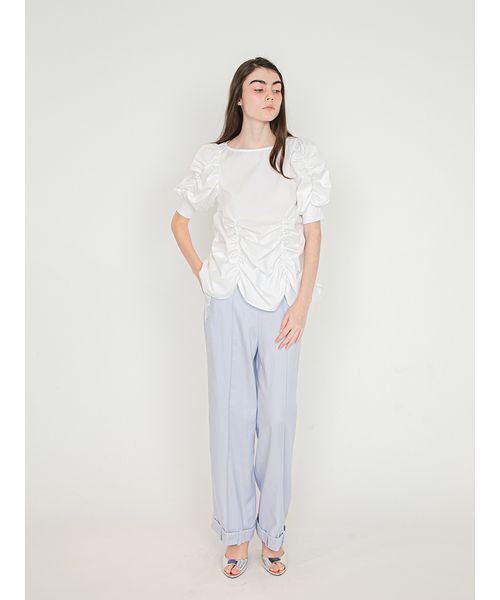 SORIN（ソリン　）の「Puffed Sleeves Gathered Blouse/パフスリーブ ギャザーブラウス（シャツ/ブラウス・レディース・ブラック/ホワイト/ミント・38）」の4枚目の写真