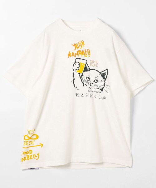 go slow caravan/ゴースローキャラバン 猫と麦酒 TEE クルーネックT