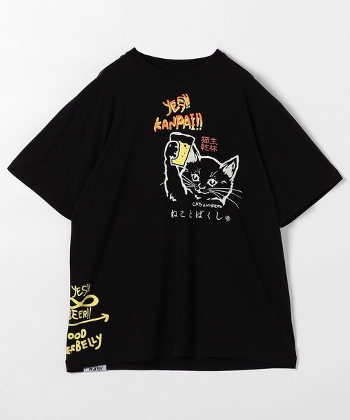 go slow caravan/ゴースローキャラバン 猫と麦酒 TEE クルーネックT