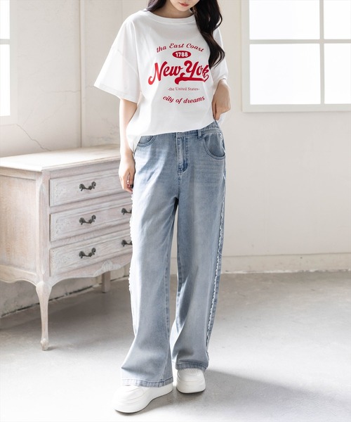 CLEAR BASIC（クリアベーシック）の「【4色展開】カレッジロゴビックTシャツ［骨格ナチュラル／カジュアル／ストリート／ラフ／メンズライク］（Tシャツ/カットソー・レディース・イエロー/ホワイト系その他/ブラック/ホワイト系その他2・F）」の7枚目の写真