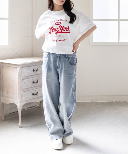 CLEAR BASIC（クリアベーシック）の「【4色展開】カレッジロゴビックTシャツ［骨格ナチュラル／カジュアル／ストリート／ラフ／メンズライク］（Tシャツ/カットソー・レディース・イエロー/ホワイト系その他/ブラック/ホワイト系その他2・F）」の8枚目の写真