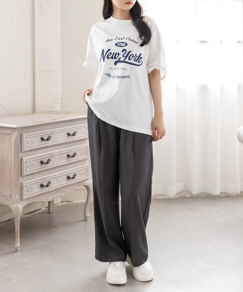 CLEAR BASIC（クリアベーシック）の「【4色展開】カレッジロゴビックTシャツ［骨格ナチュラル／カジュアル／ストリート／ラフ／メンズライク］（Tシャツ/カットソー・レディース・イエロー/ホワイト系その他/ブラック/ホワイト系その他2・F）」の20枚目の写真