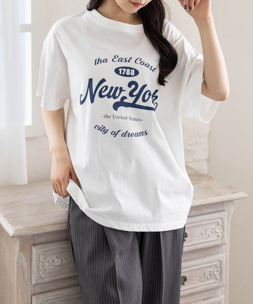 CLEAR BASIC（クリアベーシック）の「【4色展開】カレッジロゴビックTシャツ［骨格ナチュラル／カジュアル／ストリート／ラフ／メンズライク］（Tシャツ/カットソー・レディース・イエロー/ホワイト系その他/ブラック/ホワイト系その他2・F）」の18枚目の写真