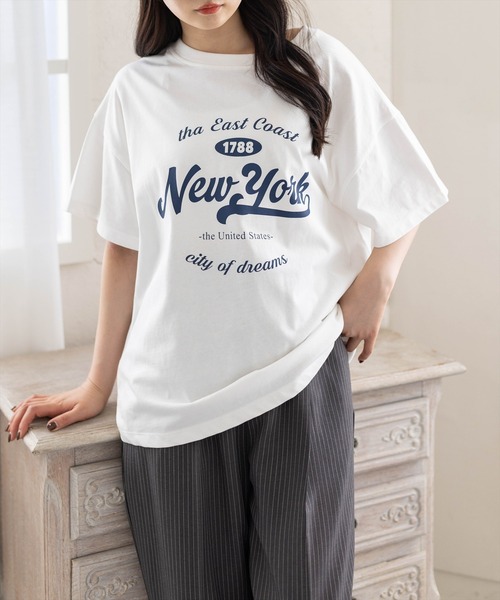 CLEAR BASIC（クリアベーシック）の「【4色展開】カレッジロゴビックTシャツ［骨格ナチュラル／カジュアル／ストリート／ラフ／メンズライク］（Tシャツ/カットソー・レディース・イエロー/ホワイト系その他/ブラック/ホワイト系その他2・F）」の19枚目の写真
