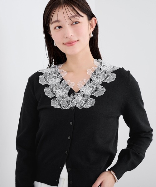 UR'S(ユアーズ)の「Vネックレースニットカーディガン(カーディガン/ボレロ・レディース・ライトピンク/ライトブルー/ブラック/チャコール/ホワイト・S/M/L)」の12枚目の写真