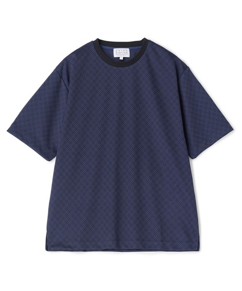 UNION STATION(ユニオンステーション)の「ジオメトリックジャガードTシャツ<ストレッチ・マシンウォッシャブル>(Tシャツ/カットソー・メンズ・ネイビー/チャコールグレー/ホワイト・L/M/LL)」の6枚目の写真