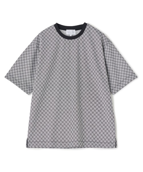 UNION STATION(ユニオンステーション)の「ジオメトリックジャガードTシャツ<ストレッチ・マシンウォッシャブル>(Tシャツ/カットソー・メンズ・ネイビー/チャコールグレー/ホワイト・L/M/LL)」の4枚目の写真