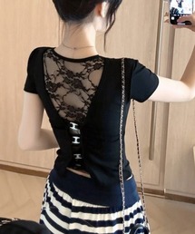 バックレースベルトTシャツ