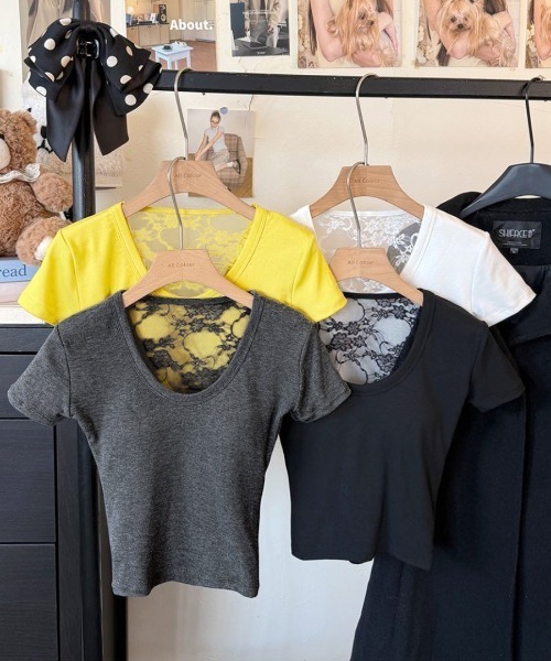 REMUR(レミュール)の「バックレースベルトTシャツ(Tシャツ/カットソー・レディース・イエロー/グレー/ホワイト/ブラック・FREE)」の8枚目の写真
