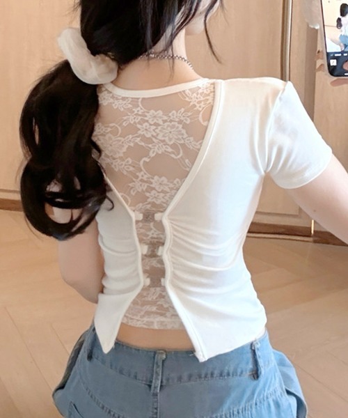 REMUR(レミュール)の「バックレースベルトTシャツ(Tシャツ/カットソー・レディース・イエロー/グレー/ホワイト/ブラック・FREE)」の11枚目の写真