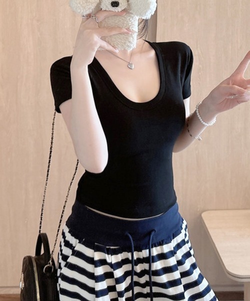 REMUR(レミュール)の「バックレースベルトTシャツ(Tシャツ/カットソー・レディース・イエロー/グレー/ホワイト/ブラック・FREE)」の16枚目の写真