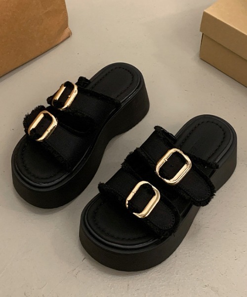LAC-VERT(ラック・ヴェール)の「ダブルベルト厚底サンダル(サンダル・レディース・ブラック/ブルー・LARGE/MEDIUM/SMALL)」の6枚目の写真