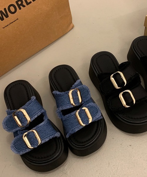 LAC-VERT(ラック・ヴェール)の「ダブルベルト厚底サンダル(サンダル・レディース・ブラック/ブルー・LARGE/MEDIUM/SMALL)」の13枚目の写真