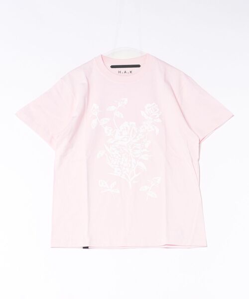 H.A.K(ハク)の「5.6オンスコットン天竺ローズモチーフプリントTシャツ(Tシャツ/カットソー・レディース・ブラック/ライトグレー/ホワイト/ピンク・1/0)」の6枚目の写真