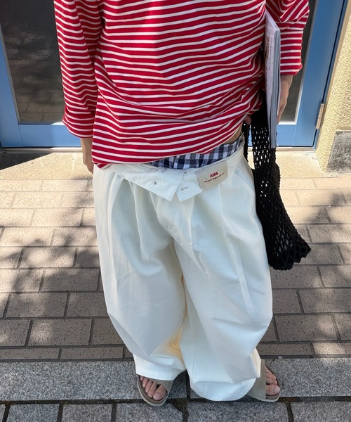 SELAN(セラン)の「【ユニセックス】ウエストネーム2タックワイドストレートチノパンツ(チノパンツ・メンズ・オフホワイト/ベージュ・MEDIUM/SMALL/LARGE)」の3枚目の写真