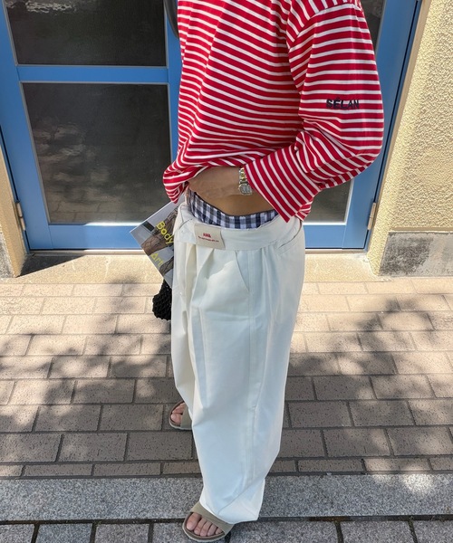 SELAN(セラン)の「【ユニセックス】ウエストネーム2タックワイドストレートチノパンツ(チノパンツ・メンズ・オフホワイト/ベージュ・MEDIUM/SMALL/LARGE)」の5枚目の写真