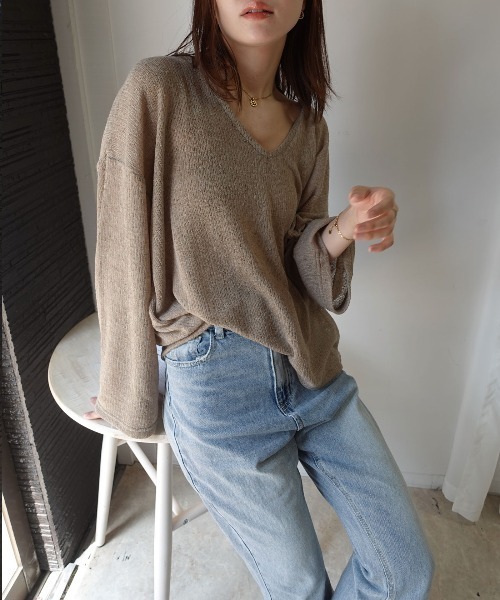 CORNERS(コーナーズ)の「シアースラブニットソー深Vネックトップス(Tシャツ/カットソー・レディース・アイボリー/ベージュ/ライトベージュ/グレー・M)」の20枚目の写真