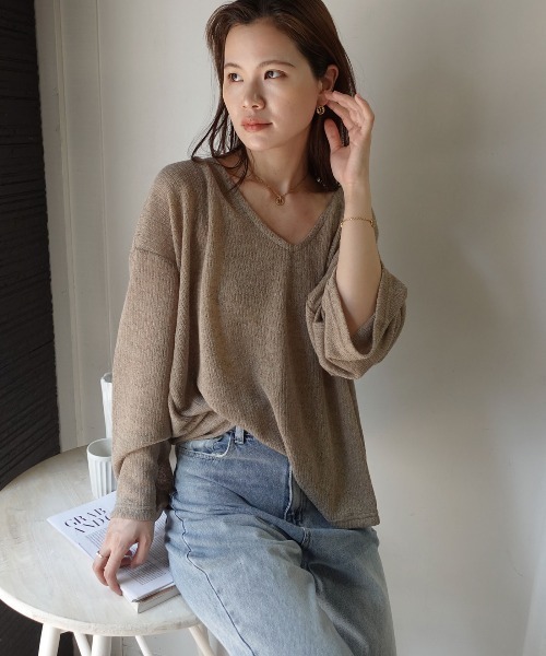 CORNERS(コーナーズ)の「シアースラブニットソー深Vネックトップス(Tシャツ/カットソー・レディース・アイボリー/ベージュ/ライトベージュ/グレー・M)」の22枚目の写真