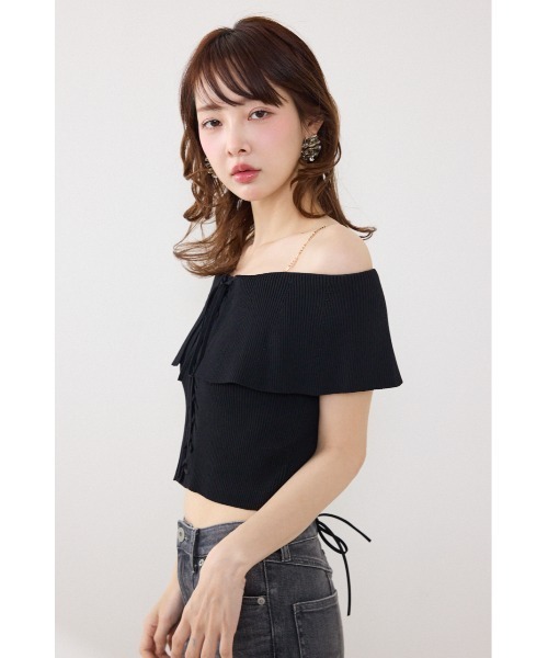 rienda（リエンダ）の「【AKB48 行天優莉奈さん着用】レースアップオフショルニットトップス　夏服（ニット/セーター・レディース・ホワイト/ライトブルー/ブラック/レッド・FREE）」の19枚目の写真