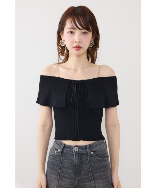 rienda（リエンダ）の「【AKB48 行天優莉奈さん着用】レースアップオフショルニットトップス　夏服（ニット/セーター・レディース・ホワイト/ライトブルー/ブラック/レッド・FREE）」の21枚目の写真