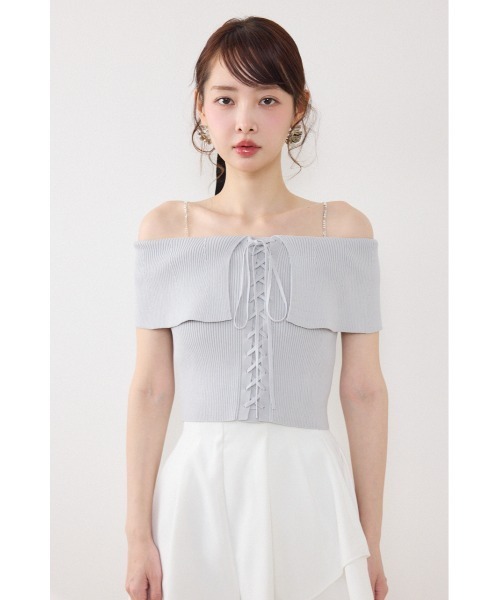 rienda（リエンダ）の「【AKB48 行天優莉奈さん着用】レースアップオフショルニットトップス　夏服（ニット/セーター・レディース・ホワイト/ライトブルー/ブラック/レッド・FREE）」の14枚目の写真
