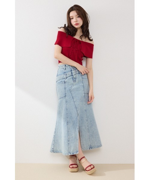 rienda（リエンダ）の「【AKB48 行天優莉奈さん着用】レースアップオフショルニットトップス　夏服（ニット/セーター・レディース・ホワイト/ライトブルー/ブラック/レッド・FREE）」の9枚目の写真