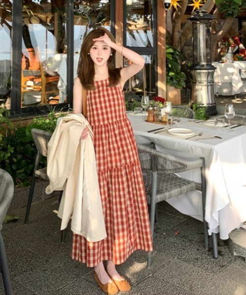 FAVORITO（ファヴォリート）の「チェック柄ノースリーブワンピース（ワンピース・レディース・レッド・F）」の7枚目の写真