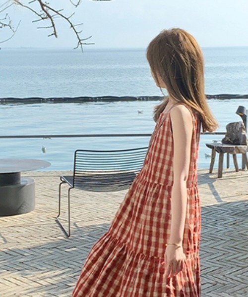 FAVORITO（ファヴォリート）の「チェック柄ノースリーブワンピース（ワンピース・レディース・レッド・F）」の9枚目の写真
