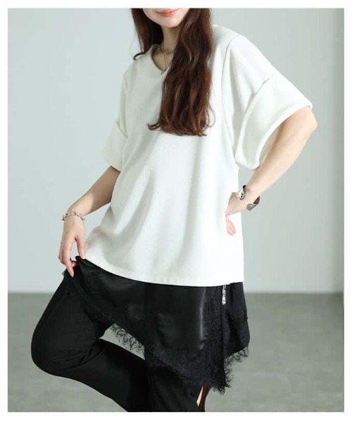Sawa a la mode(サワアラモード)の「アシンメトリーサテンレースキャミソール(キャミソール・レディース・ブラック/アイボリー・FREE)」の10枚目の写真