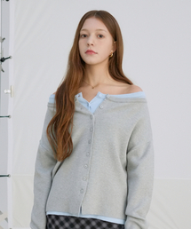 Two-Way Off-Shoulder Basic Cardigan (gray)