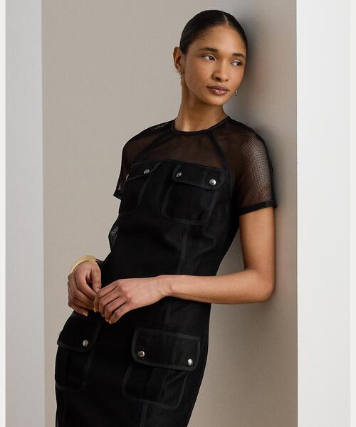 LAUREN RALPH LAUREN（ローレン ラルフ ローレン）の「メッシュ ショートスリーブ シフト ドレス（ワンピース・レディース・ブラック系1・2/0/4/6/8/00）」の3枚目の写真