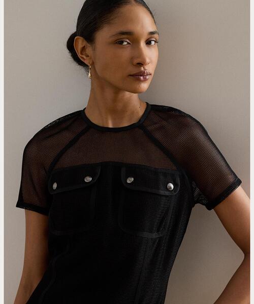 LAUREN RALPH LAUREN（ローレン ラルフ ローレン）の「メッシュ ショートスリーブ シフト ドレス（ワンピース・レディース・ブラック系1・2/0/4/6/8/00）」の5枚目の写真