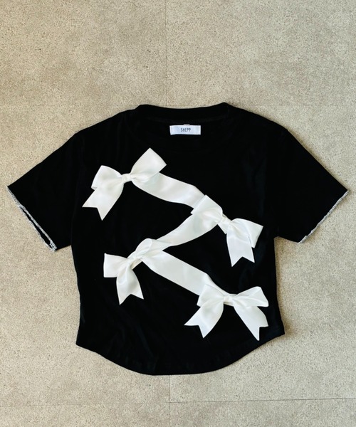 SHEPP(シープ)の「【バレエコア】ラッピングリボンデザイン クロップド チビTシャツ / 半袖T トップス(Tシャツ/カットソー・レディース・ブラック・L/M)」の8枚目の写真