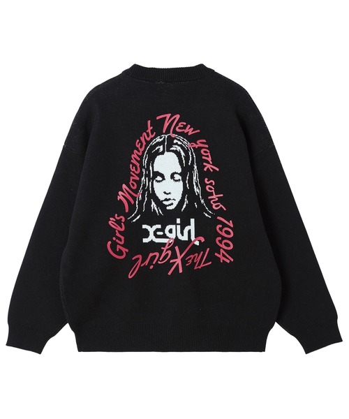 X-girl(エックスガール)の「HAND DRAWN LOGO AND FACE KNIT TOP(ニット/セーター・レディース・オフホワイト/ブラック/オリーブ・ONE SIZE)」の2枚目の写真