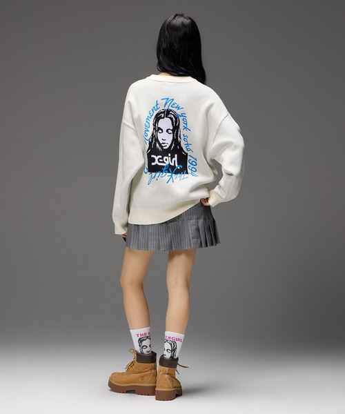 X-girl(エックスガール)の「HAND DRAWN LOGO AND FACE KNIT TOP(ニット/セーター・レディース・オフホワイト/ブラック/オリーブ・ONE SIZE)」の12枚目の写真