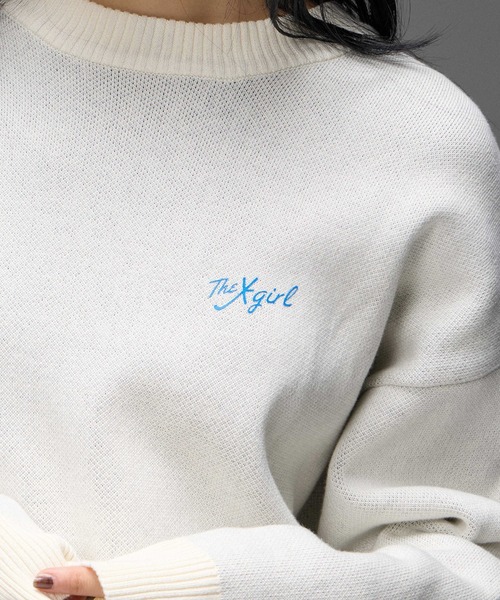 X-girl(エックスガール)の「HAND DRAWN LOGO AND FACE KNIT TOP(ニット/セーター・レディース・オフホワイト/ブラック/オリーブ・ONE SIZE)」の16枚目の写真