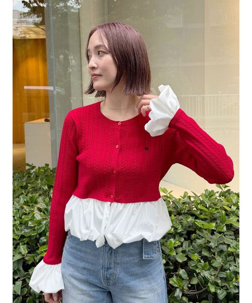 POLO BCS(ポロ ビーシーエス)の「【POLO BCSコラボ】バルーンケーブルニットカーディガン【秋服】(カーディガン/ボレロ・レディース・チャコールグレー/ブラウン/その他1/レッド/ネイビー・FREE)」の4枚目の写真