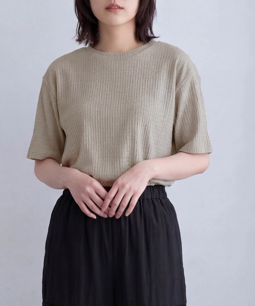 SELECT LEVERY(セレクトリベリー)の「速乾 シャーリングドビー織りプルオーバー(Tシャツ/カットソー・レディース・ブラック/カーキ/ベージュ・LARGE/MEDIUM)」の21枚目の写真
