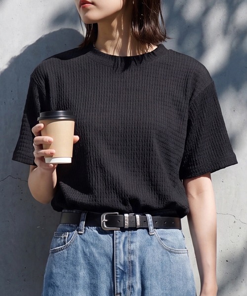 SELECT LEVERY(セレクトリベリー)の「速乾 シャーリングドビー織りプルオーバー(Tシャツ/カットソー・レディース・ブラック/カーキ/ベージュ・LARGE/MEDIUM)」の5枚目の写真